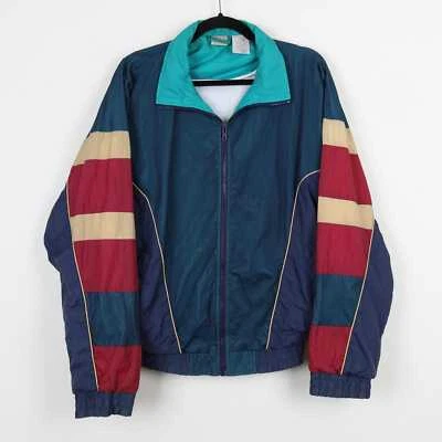 Vintage 90s Patchwork Color Block Full Zip Mesh Track Jacket Size Medium - Image 1 of 4