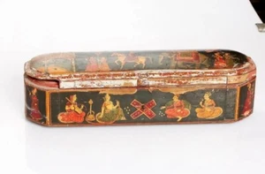 Ancient Old Wooden Carved Gold Chapdi Chandras Painting Royal Box - Picture 1 of 6