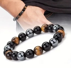 Tigerauge Hematite Obsidian Armband Perlenarmband Naturstein Partnerarmband - Bild 1 von 10