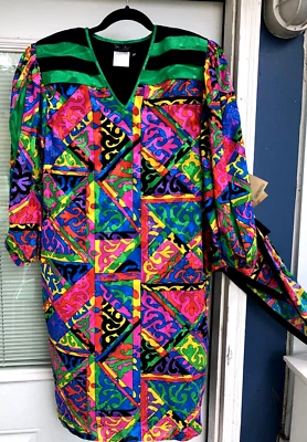 RARO NUEVO CON ETIQUETAS M DIANE FREIS Original Georgette BOHO Vestido ROSA NEGRO AMARILLO BUFANDA F05 Foto 1 de 4