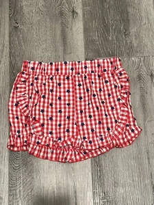Girls Gingham Blue Stars Ruffle Shorts 7/8 America 4th of July Minnie Mouse - Picture 1 of 4