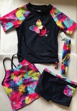 Nwt Sketchers Suft Navy Butterflies 4 Piece Swimwear Set Size 2T Boyshort Tank