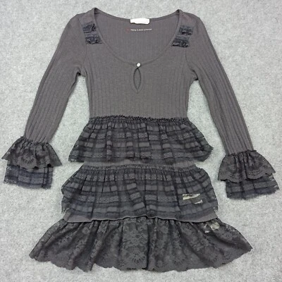 Odd Molly Tunic 1 - S Grey Cotton Wool Jersey/Mesh Stretch Shirt Top 908 Small Foto 1 de 4