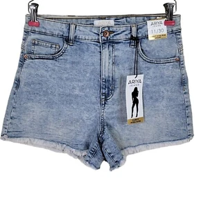 Ariya Jean Shorts Women Size 11/30 30X3.5 Blue Curvy High Rise Frayed Hem New - Picture 1 of 13
