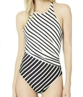 Traje de baño Lauren Ralph Lauren mezclado a rayas cuello alto de una pieza talla 10 Foto 1 de 4