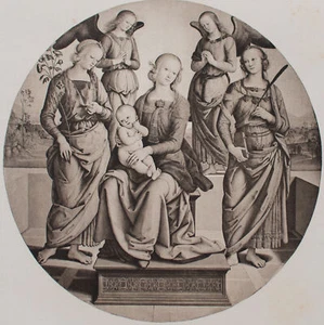 Virgen al trono con dos ángeles reproducción original según Pietro Perugino - Imagen 1 de 4