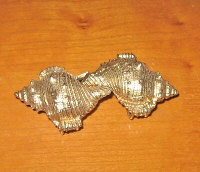 Vintage Jeanne Bouchever Sea Shell Belt Buckle 2 Piece Set Gold Tone 1980s - Image 1 of 4