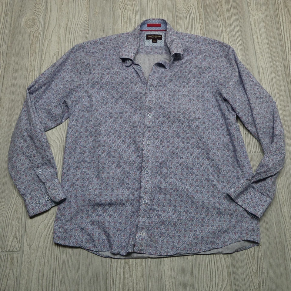 Camisa Johnston & Murphy Adulto Grande Abotonada Puño Abatible Vestido Azul Rojo Floral Foto 1 de 4
