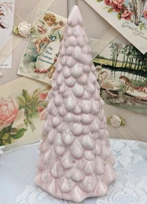 Adorable Shabby Chic Cottage Mini Rose Pink Ceramic Christmas Tree 7 1/4 inches  - Image 1 of 4