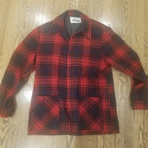 VTG Woolrich Men's Red Black Green Plaid Lumberjack Heavy Nylon Wool Medium - Picture 1 of 7