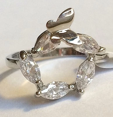 Cubic Zirconia Butterfly Circle Ring Size 7 9 Cocktail  Dainty Silver Plated - Image 1 of 4