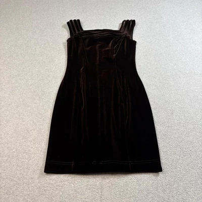 Vestido feminino vintage Tadishi Shoji pequeno marrom veludo sem mangas coquetel EUA Y2K - Imagem 1 de 4