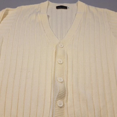 Vintage Comfort Knits Cardigan Sweater Cream Ribbed Knit Made In USA Men's M - Image 1 of 4