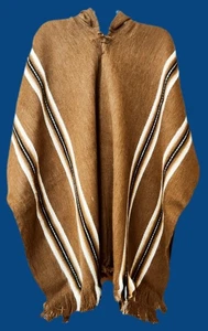 BRANDNEU, ALPAKA - LAMA WOLLE KAPUZENPONCHO, UMHANG, HOODIE, BRAUNE FARBE - Bild 1 von 2