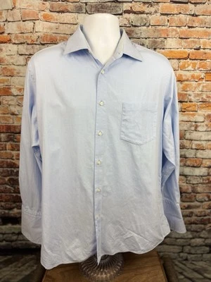 Hugo Boss 纽扣前纹理长袖蓝色法国袖口衬衫 16-32/33 — 第 1/4 张图片