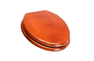 Asiento de inodoro de diseño tradicional de roble macizo 5Q1E2-15CH con bisagras de metal macizo,... Foto 1 de 4