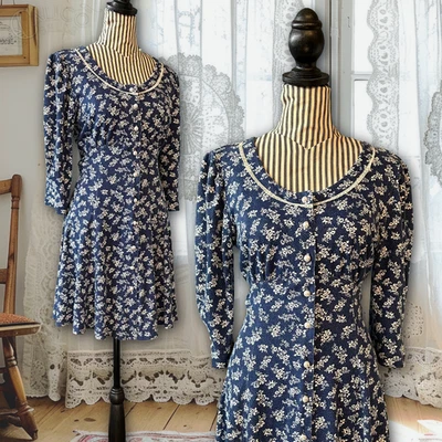 Vintage 90s Byer Too Prairie Floral Button Up Babydoll Flare Mini Dress Sz S USA - Image 1 of 4