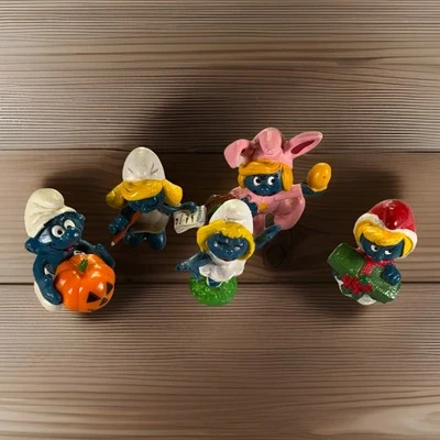 Lot Of 5 Vintage Peyo Schleich Smurfs - Pumpkin Smurf + 4 Smurfette 1978-82 - Изображение 1 из 4