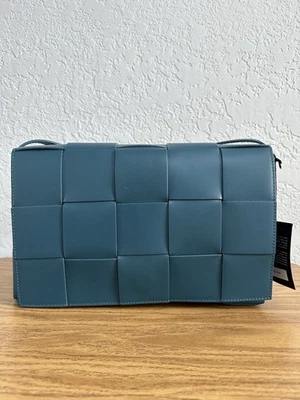 Bolso Bandolera VALENTINA FIORE Cuero Acolchado Tejido Azul Teal Hecho a Mano Foto 1 de 4