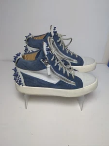 Giuseppe Zanotti Design Spikes Hi-Top Blue Leather Size 9.5-10/43 Men’s Sneakers - Picture 1 of 8