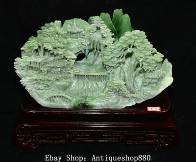 Escultura china de árbol de montaña tallado en jade Xiu natural de 15,7"" Shanzi Foto 1 de 4