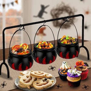 3 Pack Halloween Witch Cauldron Candy Servers Bowls Decor Plastic Kettle Ligh... - Picture 1 of 9