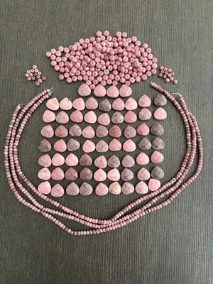 LOTE de cuentas mixtas de piedras rosas Rodonita facetadas en forma de corazón Roundelle leer información Foto 1 de 4