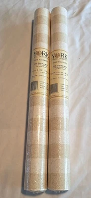 2 Double Rolls York Prepasted Wallpaper Tan/Beige Stripes w/Crackling  56ft Per - Image 1 of 4