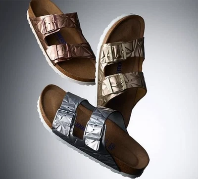 NOVAS SANDÁLIAS DE COURO ROSA METÁLICO ESPECTRAL BIRKENSTOCK Arizona-Tamanho 4 EUA/35-RARO! - Imagem 1 de 4