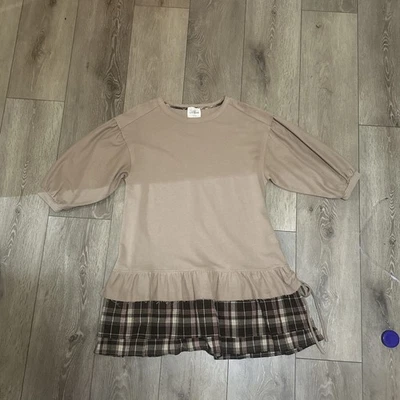 Umgee Brown Plaid Boho Cottage Fall Tunic Dress 1/2 Sleeves Women’s Small - Image 1 of 4