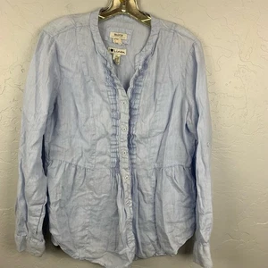 Blusa de lino Malvin azul Top para mujer manga larga botón talla extra grande - Imagen 1 de 7