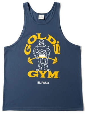 MEN'S TANK TOP: Vintage Gold’s Gym El Paso 1980s Blue Old School Gym M/L LARGE - Image 1 of 2