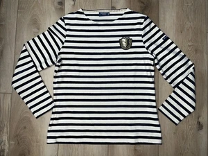 Top de terciopelo a rayas Saint James L'atelier para mujer Francia azul marino crema talla 8 M escudo - Imagen 1 de 10