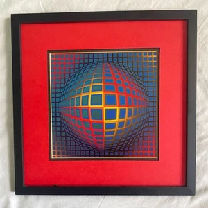 Victor Vasarely Vega - 1969 Nor: Modern Black Framed Art Print - AS IS - Picture 1 of 10