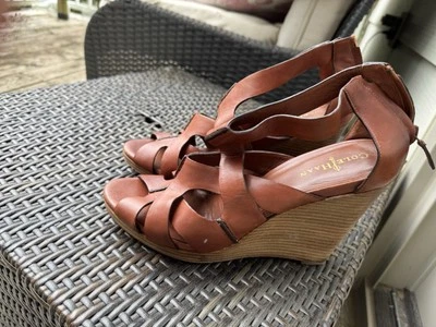 Cole Haan NikeAir Cuña Apilada Cuero Marrón con Tirantes 11B Foto 1 de 4