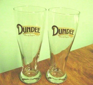 SET OF 2- DUNDEE ALES & LAGER 8 and 1/4" TALL BEER GLASSES/ BARWARE - Picture 1 of 5