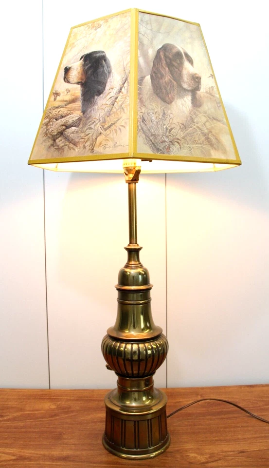 Antique Table Lamp with Ruane Manning Hunting Dogs Lampshade - Image 1 of 4