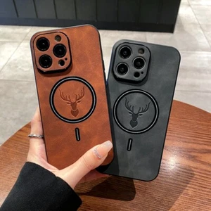 For iPhone 16 15 Pro Max Plus 14 13 12 11 XR MagSafe Magnetic Leather Phone Case - Picture 1 of 26