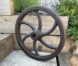 Vintage Large Industrial Cast Iron 19" Wheel Pulley Cart Flywheel Garden Display - Picture 1 of 11