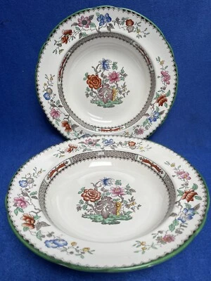Pair of COPELAND SPODE 'CHINESE ROSE' 9' Wide Rimmed Soup/Pasta Bowls c.1951 VGC - Image 1 of 4