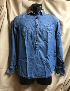 J. Crew Women's Blue Denim Shirt Button Half-way Long Sleeves Sz 2 NEW - Picture 1 of 4