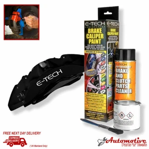 Black Gloss E-Tech Caliper Paint Kit - Drums Hubs Engine Bay Car Van Lorry - Picture 1 of 4