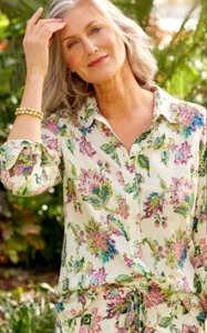 Soft Surroundings Women's Cream Multi Floral Jordan Linen Bl Button-Up Shirt 2X - Picture 1 of 6