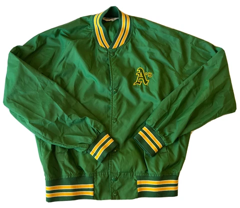 Vintage 80s Oakland Athletics A's Button Satin Jacket by Chalk Line Size Large Cover