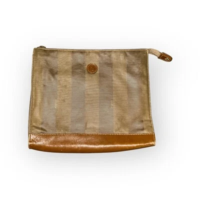 Bolso Clutch Cosméticos Vintage Fendi Rayas Marrones Con Bordes Tostados Foto 1 de 4