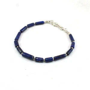 Pulsera Lapislázuli Natural Piedras Preciosas Cuentas 925 Joyería Plata Sólida - Imagen 1 de 1
