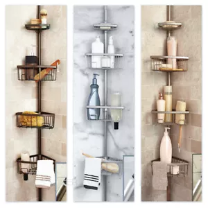 Luxury Telescopic Metal Spring Tension Pole 4 Shelf Corner Bathtub Shower Caddy - Picture 1 of 19