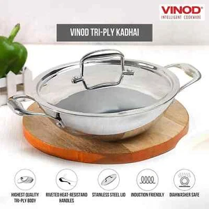 VINOD Stainless Steel Tri Ply EXTRA DEEP KADAI Wok Saucepan, GAS/INDUCTION OVEN - Picture 1 of 13
