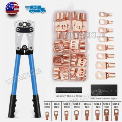 140x Cable Lugs Kit / Large Wire Copper Terminals Crimping Plier 6-50mm² Crimper - Image 1 of 4