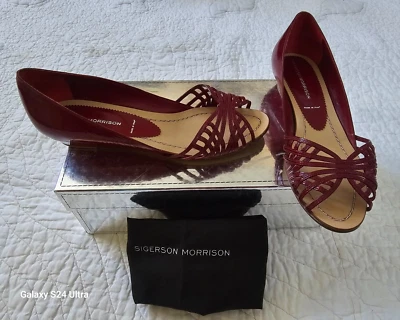 Sigerson Morrison Vogue Wine Leather Open Toe Shoes W-Dust Bag&Box SZ/6.5 $440 - Image 1 of 4